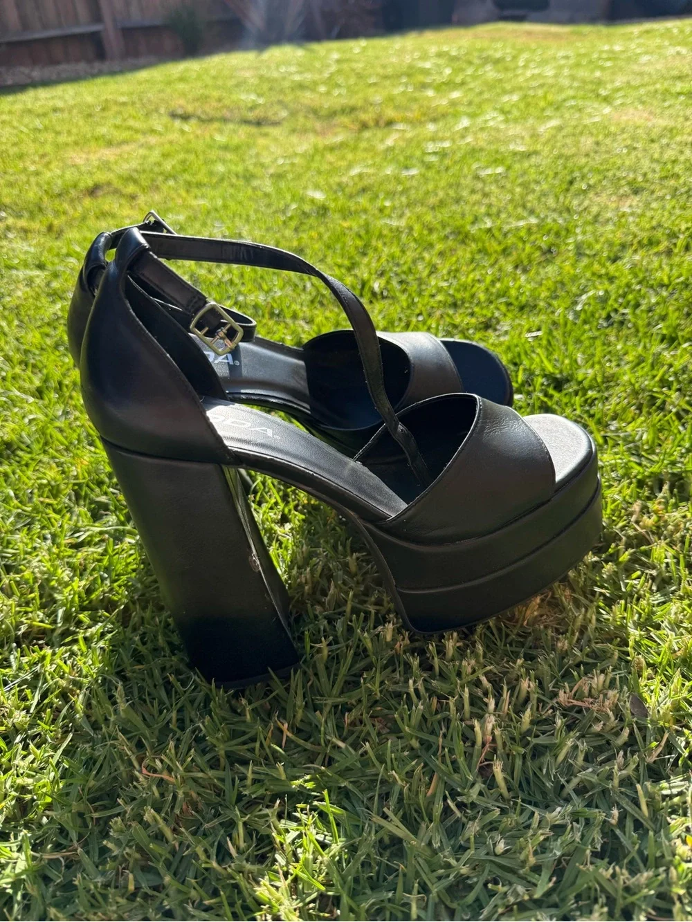 Soda Black Platform Block Heel Sandals